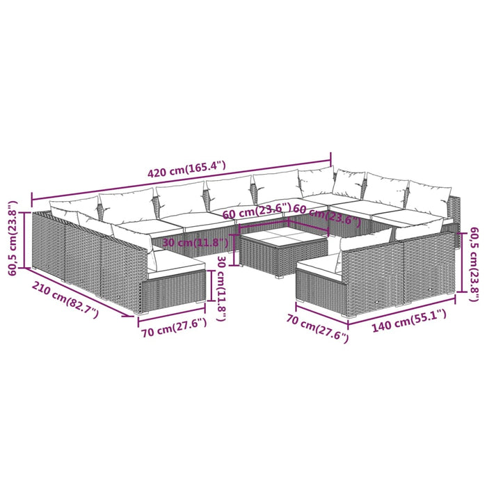 Set mobilier de grădină cu perne, 13 piese, negru, poliratan - WALTI WALTI