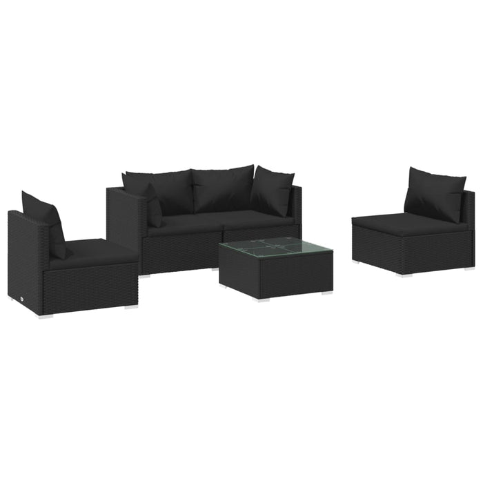 Set mobilier de grădină cu perne, 5 piese, negru, poliratan - WALTI WALTI