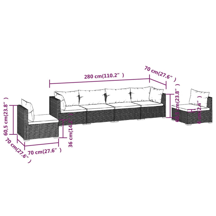 Set mobilier de grădină cu perne, 6 piese, maro, poliratan - WALTI WALTI