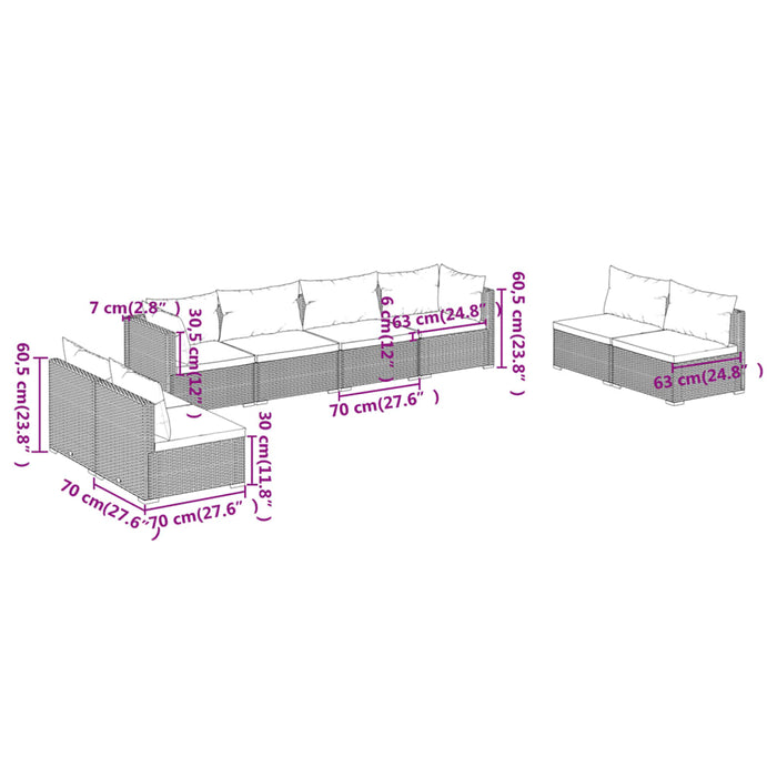 Set mobilier de grădină cu perne, 8 piese, negru, poliratan - WALTI WALTI