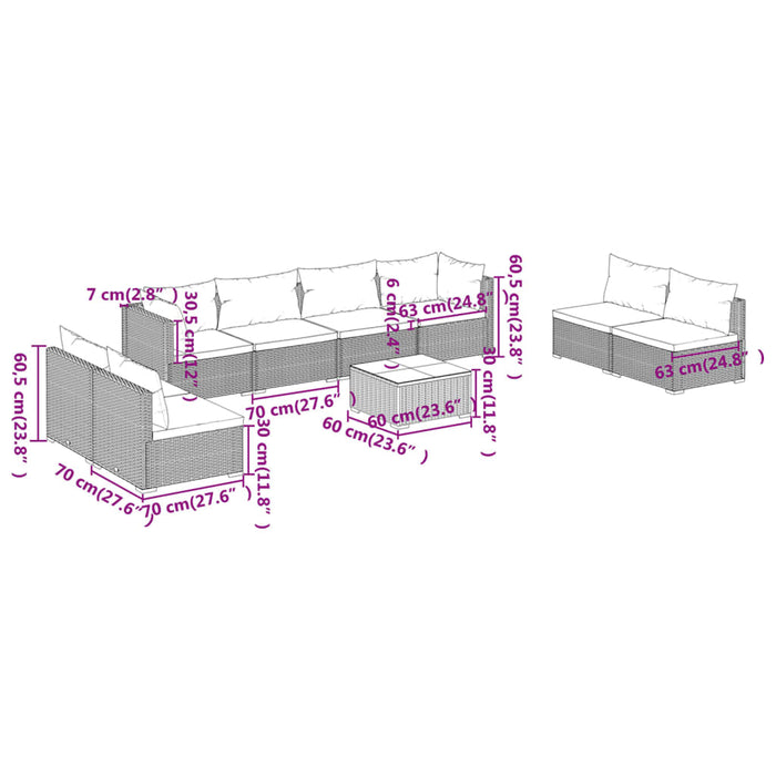 Set mobilier de grădină cu perne, 9 piese, negru, poliratan - WALTI WALTI