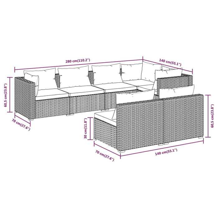 Set mobilier de grădină cu perne, 7 piese, gri, poliratan - WALTI WALTI