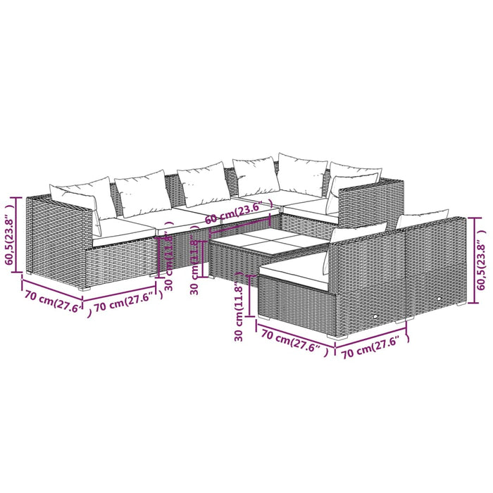 Set mobilier de grădină cu perne, 8 piese,gri, poliratan - WALTI WALTI