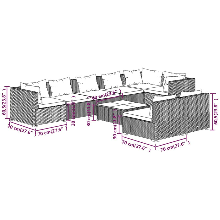 Set mobilier de grădină cu perne, 9 piese, negru, poliratan - WALTI WALTI