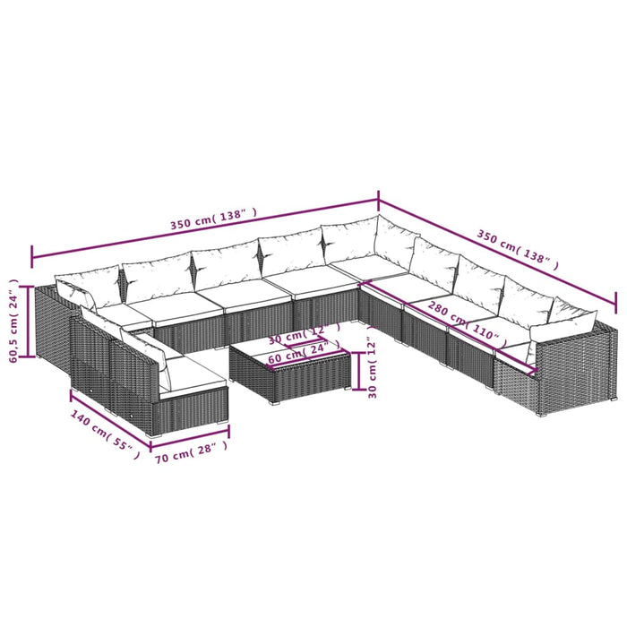 Set mobilier de grădină cu perne, 12 piese, negru, poliratan - WALTI WALTI