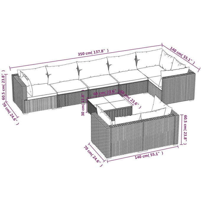 Set mobilier de grădină cu perne, 9 piese, gri, poliratan - WALTI WALTI