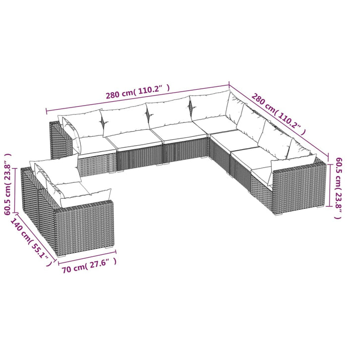 Set mobilier de grădină cu perne, 9 piese, gri, poliratan - WALTI WALTI