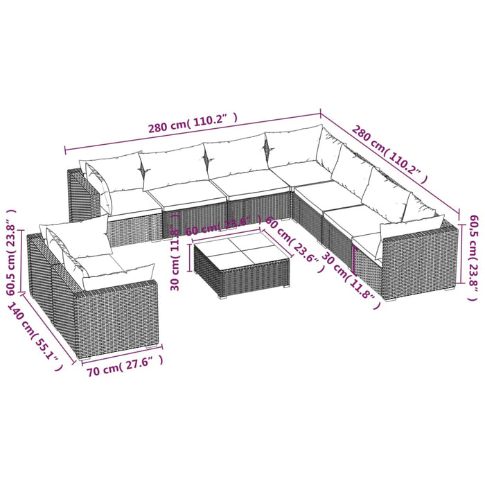 Set mobilier de grădină cu perne, 10 piese, gri, poliratan - WALTI WALTI