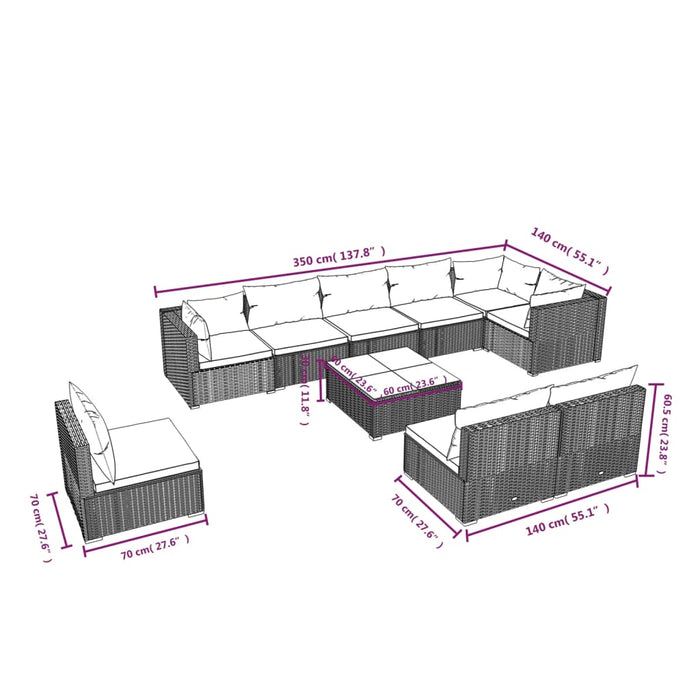 Set mobilier de grădină cu perne, 10 piese, maro, poliratan - WALTI WALTI