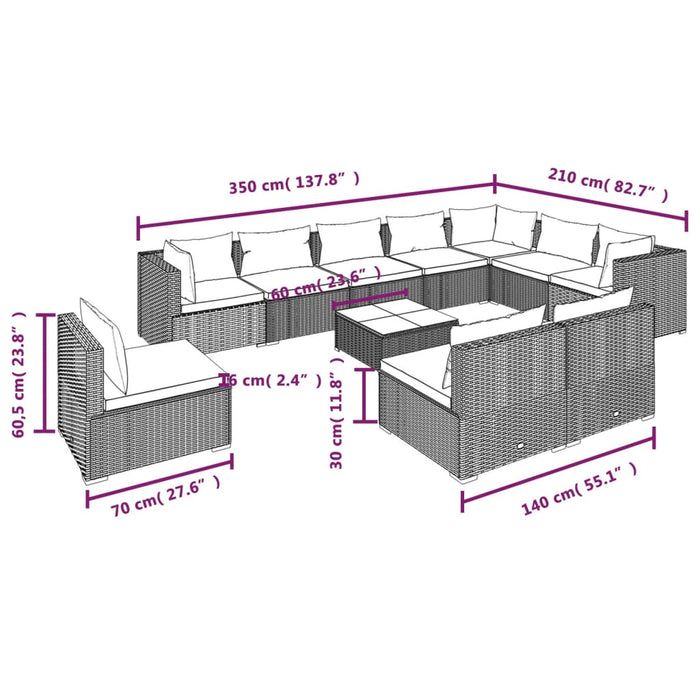 Set mobilier de grădină cu perne, 11 piese, negru, poliratan - WALTI WALTI