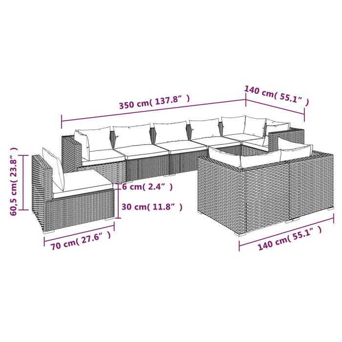 Set mobilier de grădină cu perne, 9 piese, negru, poliratan - WALTI WALTI