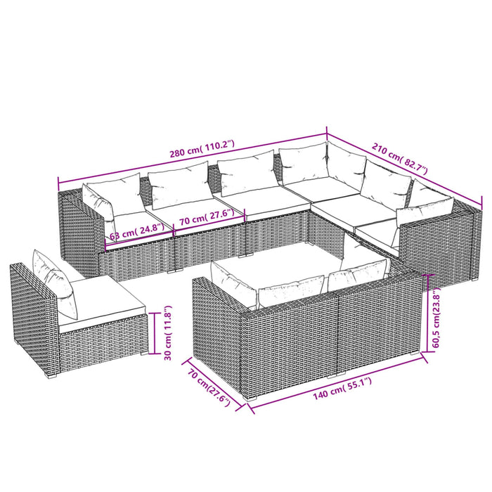 Set mobilier de grădină cu perne, 9 piese, maro, poliratan - WALTI WALTI