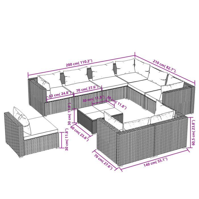 Set mobilier de grădină cu perne, 10 piese, maro, poliratan - WALTI WALTI