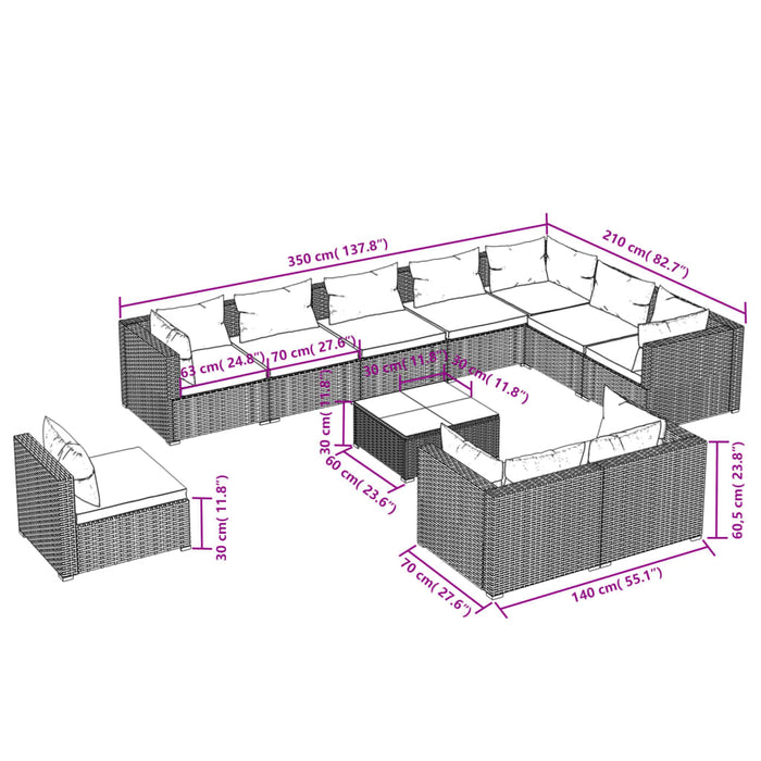 Set mobilier de grădină cu perne, 11 piese, negru, poliratan - WALTI WALTI