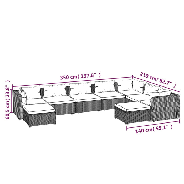 Set mobilier de grădină cu perne, 9 piese, negru, poliratan - WALTI WALTI