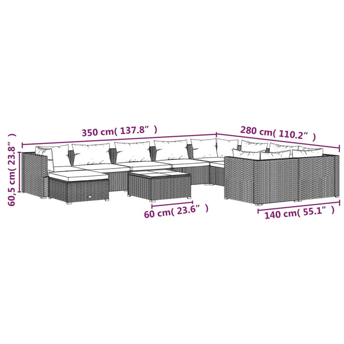 Set mobilier de grădină cu perne, 11 piese, gri, poliratan - WALTI WALTI