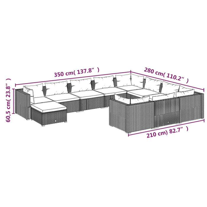 Set mobilier de grădină cu perne, 11 piese, negru, poliratan - WALTI WALTI