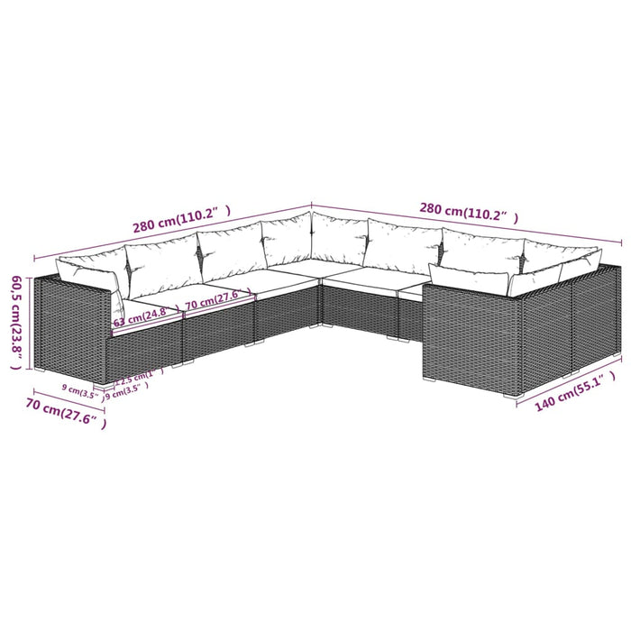 Set mobilier de grădină cu perne, 8 piese, negru, poliratan - WALTI WALTI