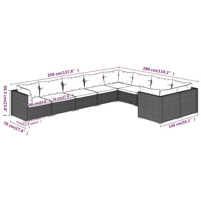 Set mobilier de grădină cu perne, 9 piese, gri, poliratan - WALTI WALTI