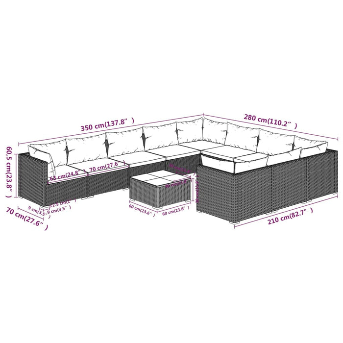 Set mobilier de grădină cu perne, 11 piese, negru, poliratan - WALTI WALTI