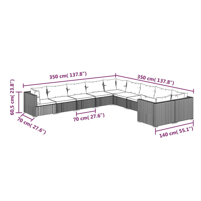 Set mobilier de grădină cu perne, 10 piese, negru, poliratan - WALTI WALTI