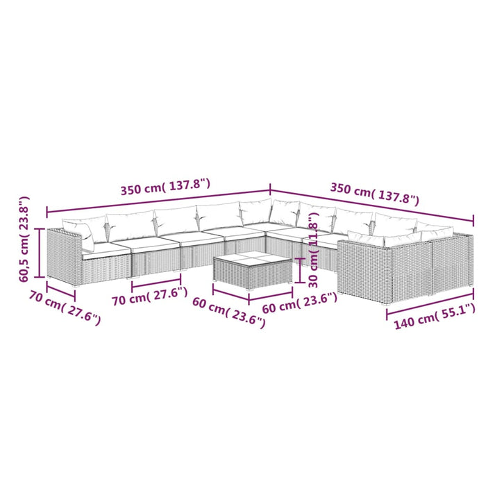 Set mobilier de grădină cu perne, 11 piese, negru, poliratan - WALTI WALTI