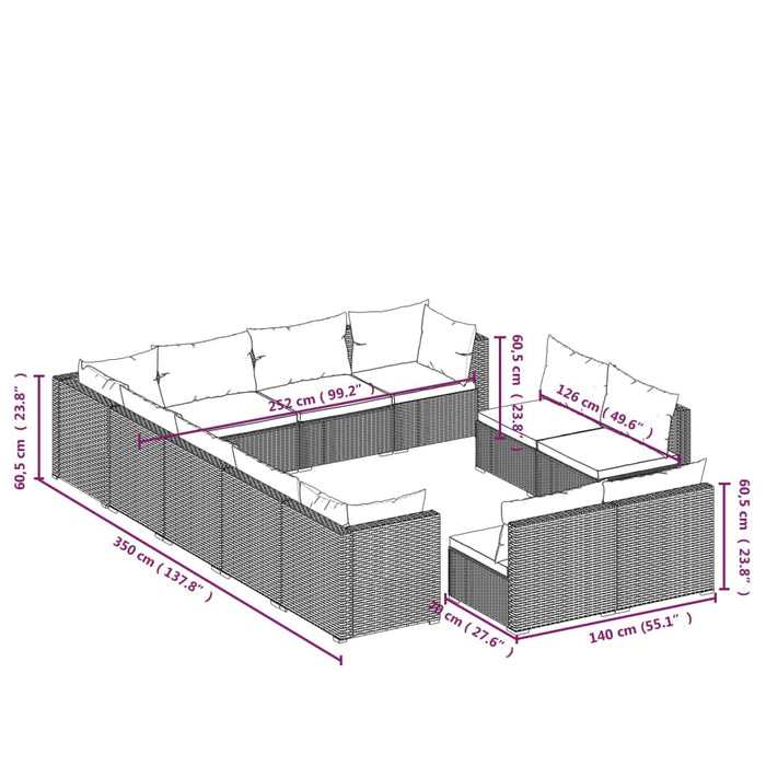 Set mobilier de grădină cu perne, 12 piese,negru, poliratan - WALTI WALTI