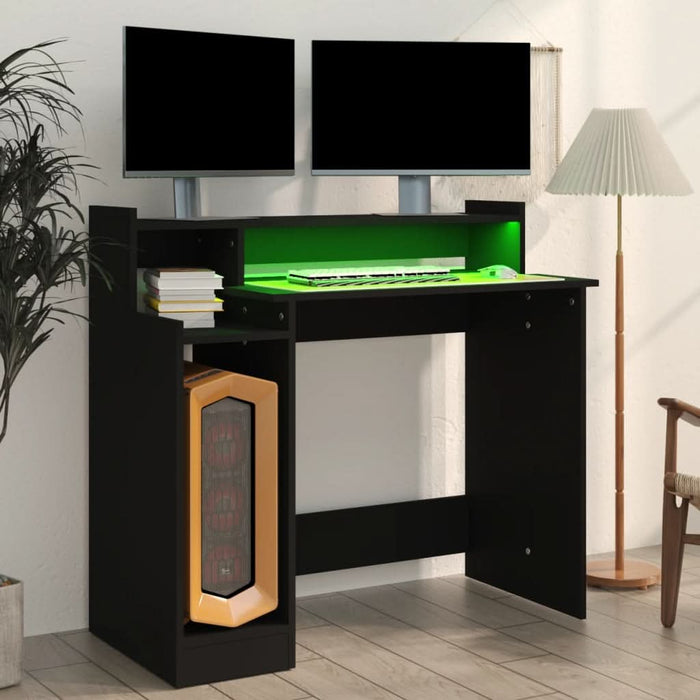 Birou cu lumini LED, negru, 97x45x90 cm, lemn prelucrat - WALTI WALTI