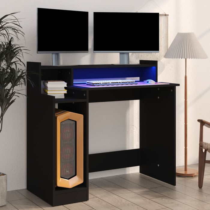 Birou cu lumini LED, negru, 97x45x90 cm, lemn prelucrat - WALTI WALTI