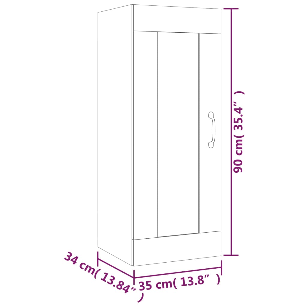 Dulap suspendat, stejar sonoma, 35x34x90 cm, lemn prelucrat