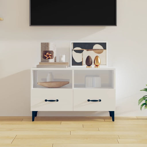 vidaXL Comodă TV, alb extralucios, 80x36x50 cm, lemn prelucrat - WALTI WALTI