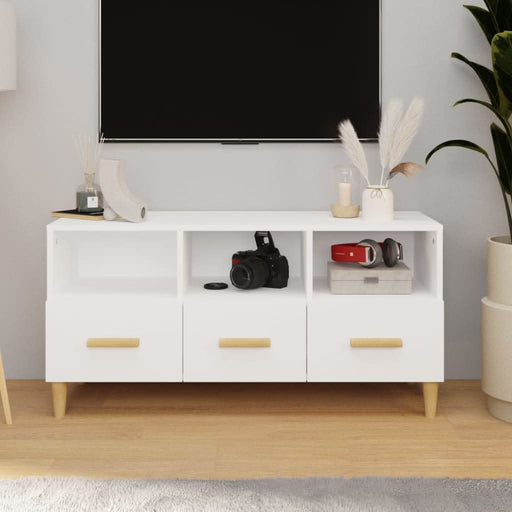 Comodă TV, alb extralucios, 102x36x50 cm, lemn prelucrat - WALTI WALTI