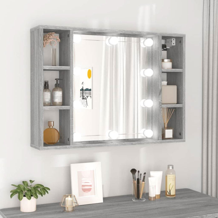 Dulap cu oglindă și LED, gri sonoma, 76x15x55 cm - WALTI WALTI