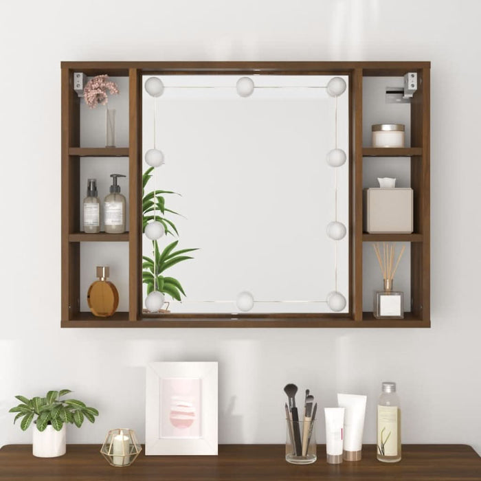 Dulap cu oglindă și LED, stejar maro, 76x15x55 cm - WALTI WALTI