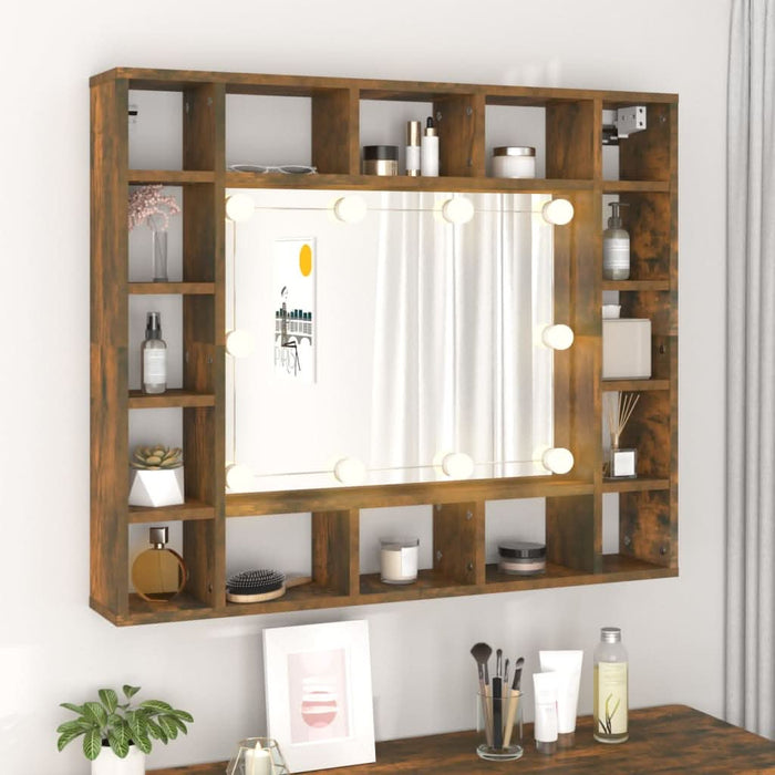 Dulap cu oglindă și LED, stejar fumuriu, 91x15x76,5 cm - WALTI WALTI