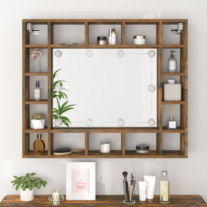 Dulap cu oglindă și LED, stejar fumuriu, 91x15x76,5 cm - WALTI WALTI