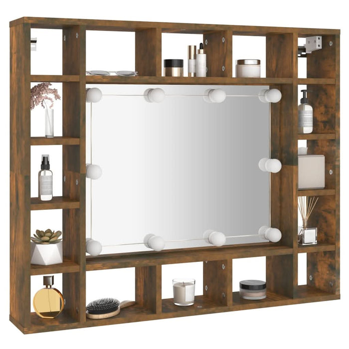 Dulap cu oglindă și LED, stejar fumuriu, 91x15x76,5 cm - WALTI WALTI