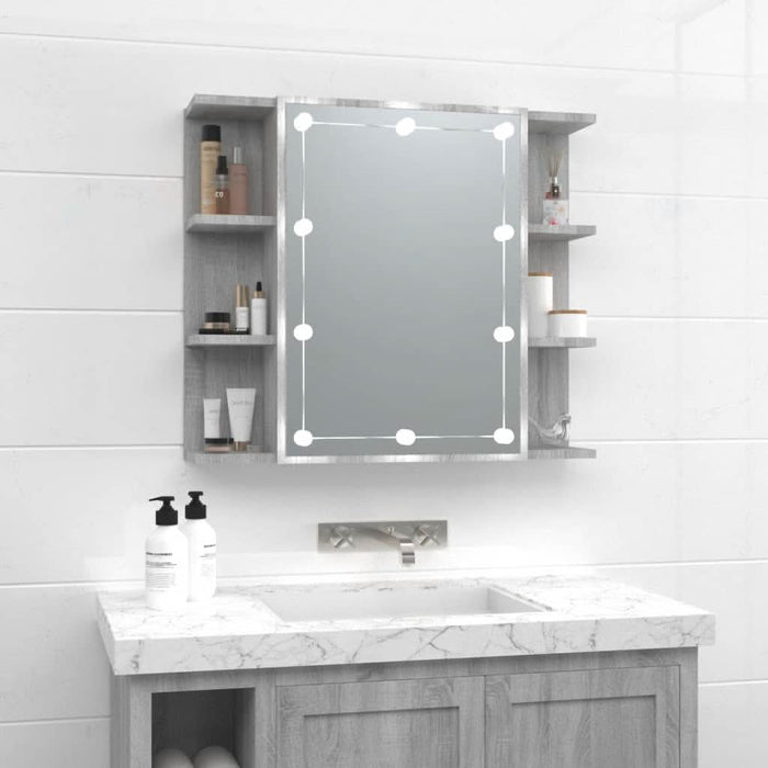Dulap cu oglindă și LED, gri sonoma, 70x16,5x60 cm - WALTI WALTI