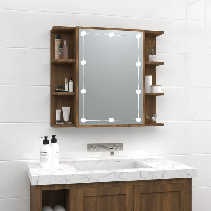 Dulap cu oglindă și LED, stejar maro, 70x16,5x60 cm - WALTI WALTI