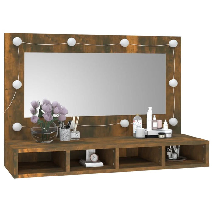 Dulap cu oglindă și LED, stejar fumuriu, 90x31,5x62 cm - WALTI WALTI
