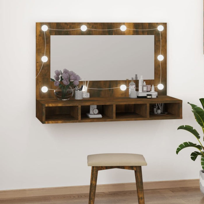 Dulap cu oglindă și LED, stejar fumuriu, 90x31,5x62 cm - WALTI WALTI