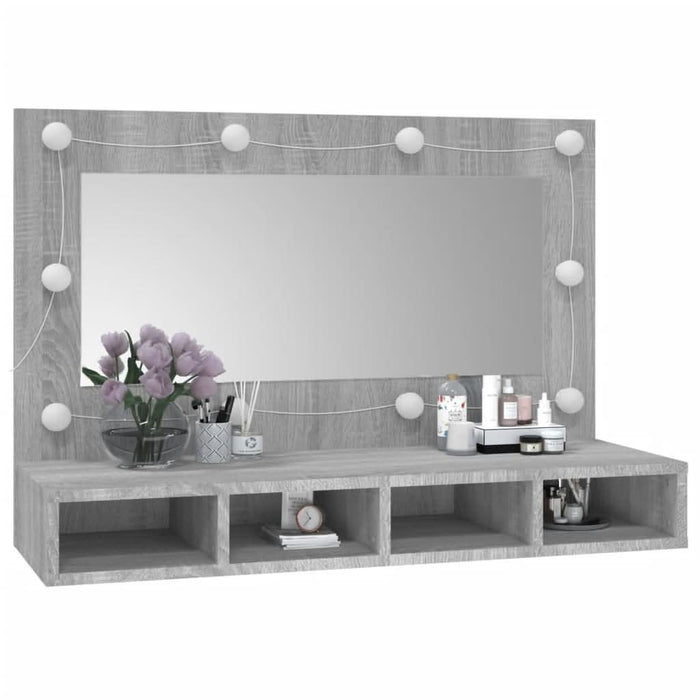 Dulap cu oglindă și LED, gri sonoma, 90x31,5x62 cm - WALTI WALTI