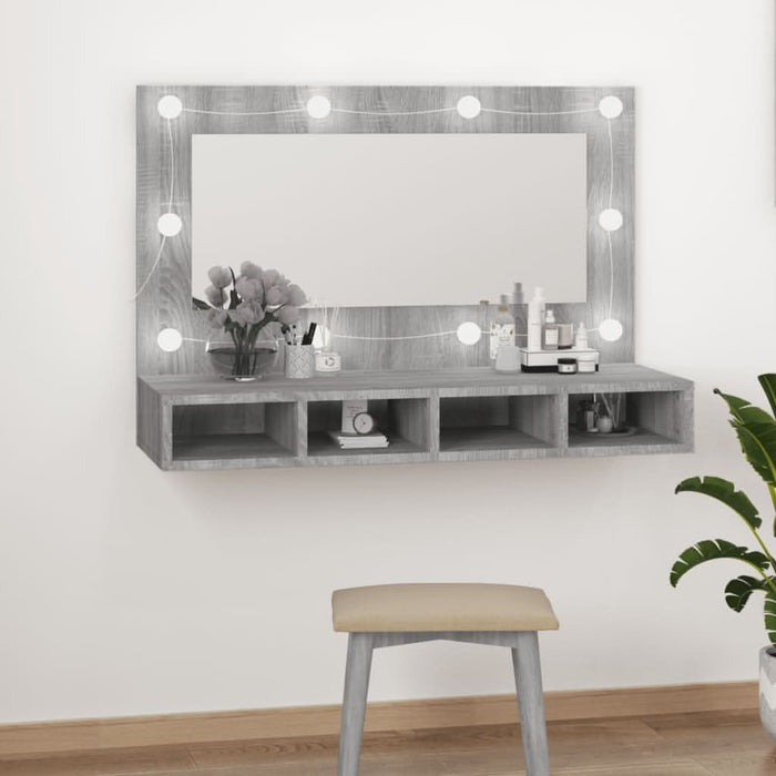 Dulap cu oglindă și LED, gri sonoma, 90x31,5x62 cm - WALTI WALTI