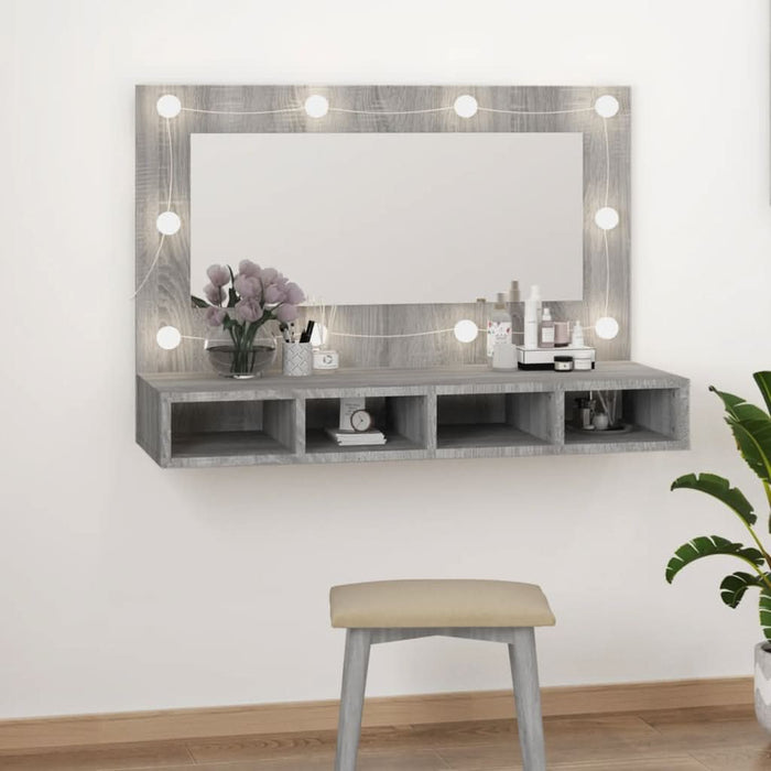 Dulap cu oglindă și LED, gri sonoma, 90x31,5x62 cm - WALTI WALTI