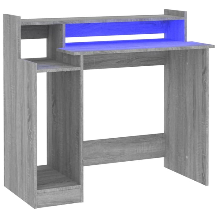 Birou cu lumini LED, gri sonoma, 97x90x45 cm lemn prelucrat - WALTI WALTI