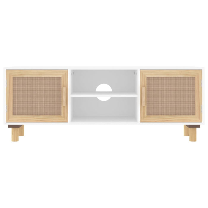 Comodă TV, alb, 105x30x40 cm lemn masiv pin și ratan natural - WALTI WALTI