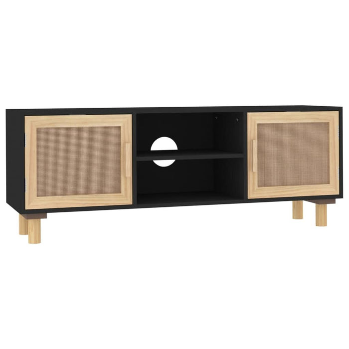 Comodă TV, negru, 105x30x40 cm lemn masiv pin și ratan natural - WALTI WALTI