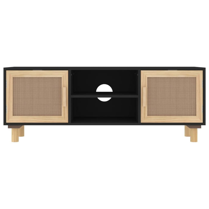 Comodă TV, negru, 105x30x40 cm lemn masiv pin și ratan natural - WALTI WALTI