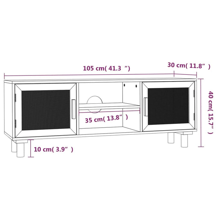 Comodă TV, maro, 105x30x40 cm lemn masiv pin și ratan natural - WALTI WALTI