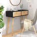 Masă consolă negru 80x30x75 cm lemn masiv pin și ratan natural - WALTI WALTI